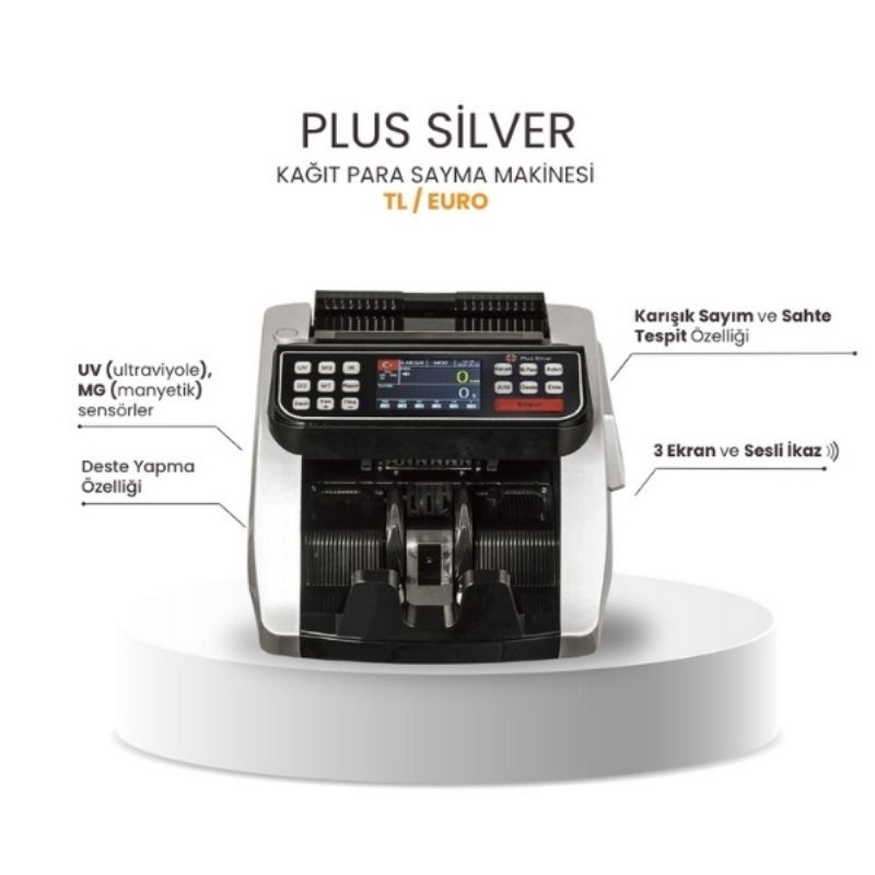 Plus Silver TL / EURO Kağıt Para Sayma Makinesi - Gri / Siyah Renk - Görsel 5